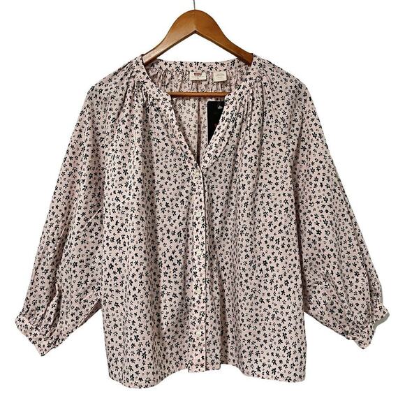 Levi's Lainey Daisy Peasant Floral Top Size XL Pink Balloon Sleeve Prairie NEW - Picture 1 of 10